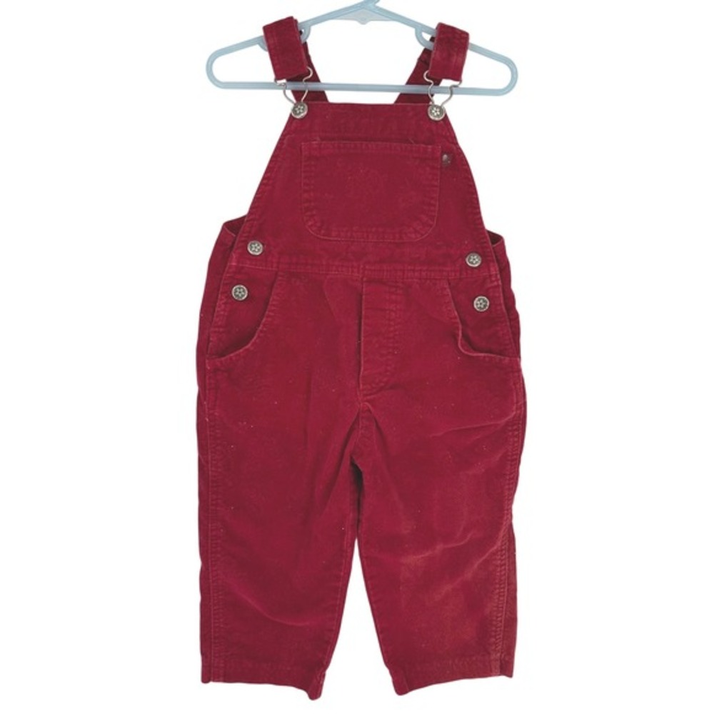Vintage‎ 90s McDonalds McKids Red Corduroy Overalls Toddler Size 2T Floral Print